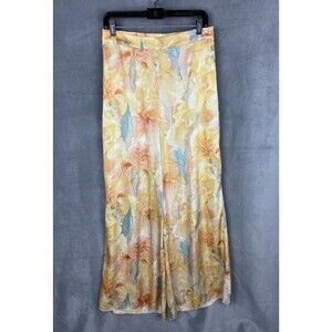 VICI Satin Wide Leg Palazzo Pants Size L Watercolor Floral Resort Boho Romantic